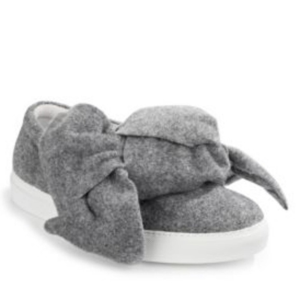 Joshua Sanders Grey Felted Wool Zenith Oversized Bow Slip On Sneakers 35